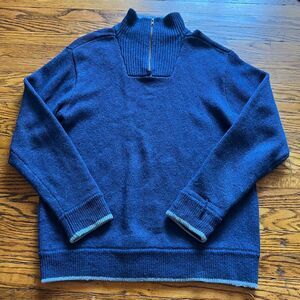 Irelands Eye Men's L 100% Merino Wool Quarter Zip Sweater Blue Made ireland